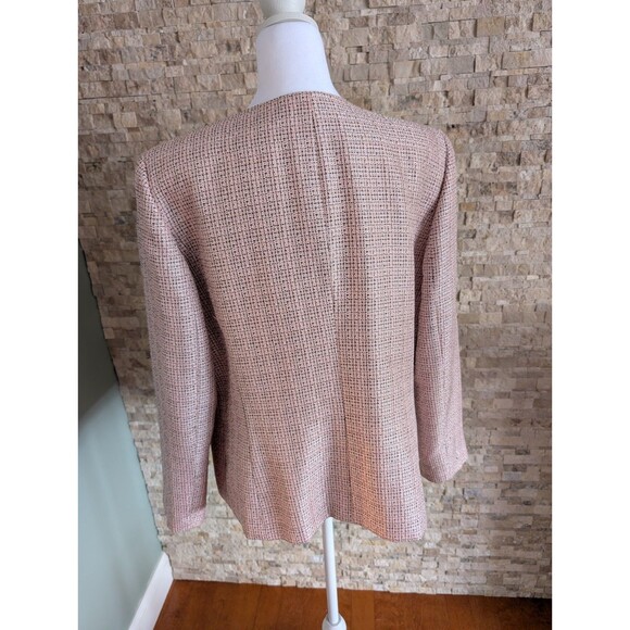 Tahari ASL Beaded Collar Pink Tweed Open Front Blazer Suit Jacket W Sz 14 Prep - Picture 2 of 15